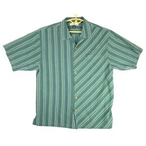 Tommy Bahama Mens Silk Short Sleeve Striped Button Up Shirt Size L